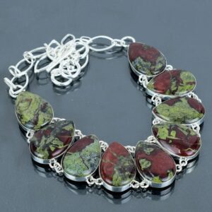 Handmade Dragon Bloodstone Necklace: 925 Sterling Silver Adjustable Chain Handmade Dragon Bloodstone Necklace: 925 Sterling Silver Adjustable Chain