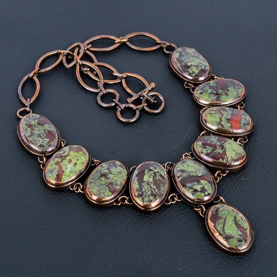 Handmade Dragon Bloodstone Copper Necklace: Electroformed Gemstone Jewelry