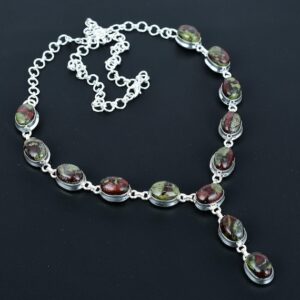 Handmade Dragon Bloodstone Necklace: Sterling Silver Adjustable Chain Handmade Dragon Bloodstone Necklace: Sterling Silver Adjustable Chain