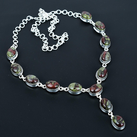 Handmade Dragon Bloodstone Necklace: Sterling Silver Adjustable Chain