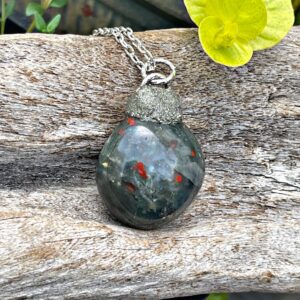 Bloodstone Necklace In Silver, Boho Jewelry For Women Bloodstone Necklace In Silver, Boho Jewelry For Women