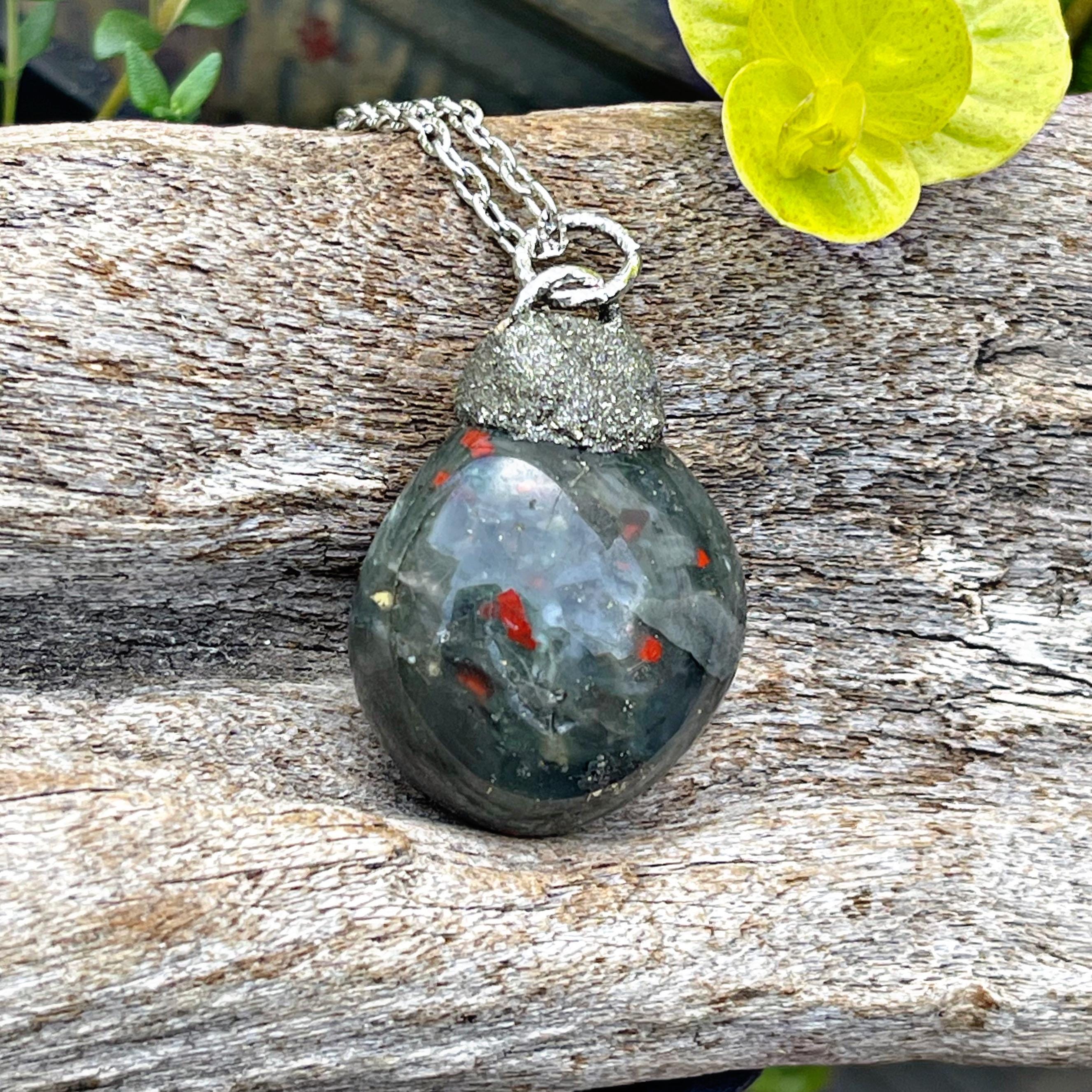 Bloodstone Necklace In Silver, Boho Jewelry For Women Bloodstone Necklace In Silver, Boho Jewelry For Women