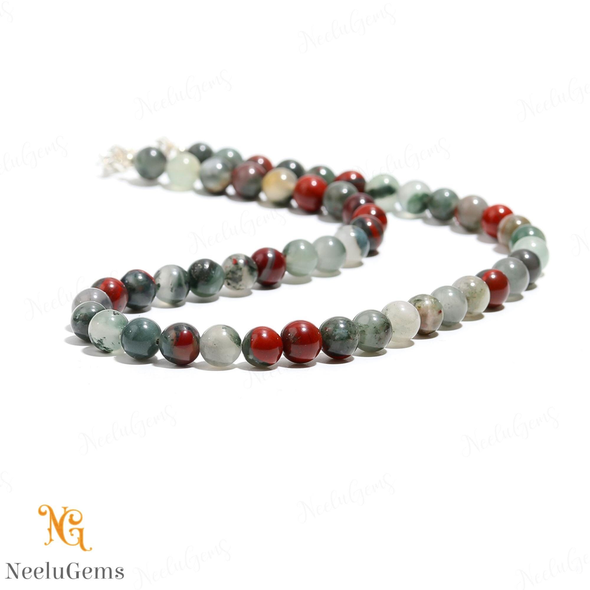 Natural Bloodstone Necklace 8mm Round Bead Jewelry, Genuine Gemstone Choker Healing Crystal Gift For Men Women 18 Inch Birthday Gift For Her