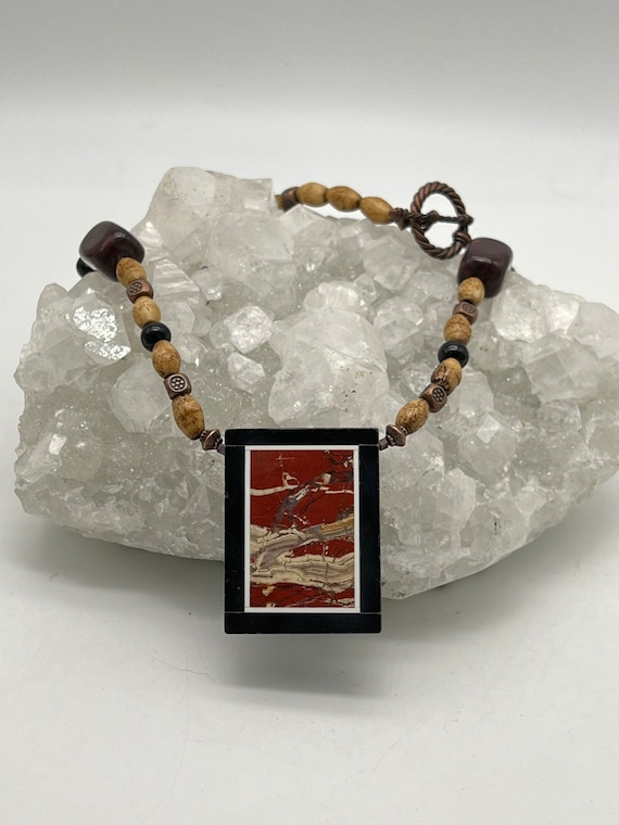 Natural Bone And Bloodstone Beaded Necklace-21” Natural Bone And Bloodstone Beaded Necklace-21”