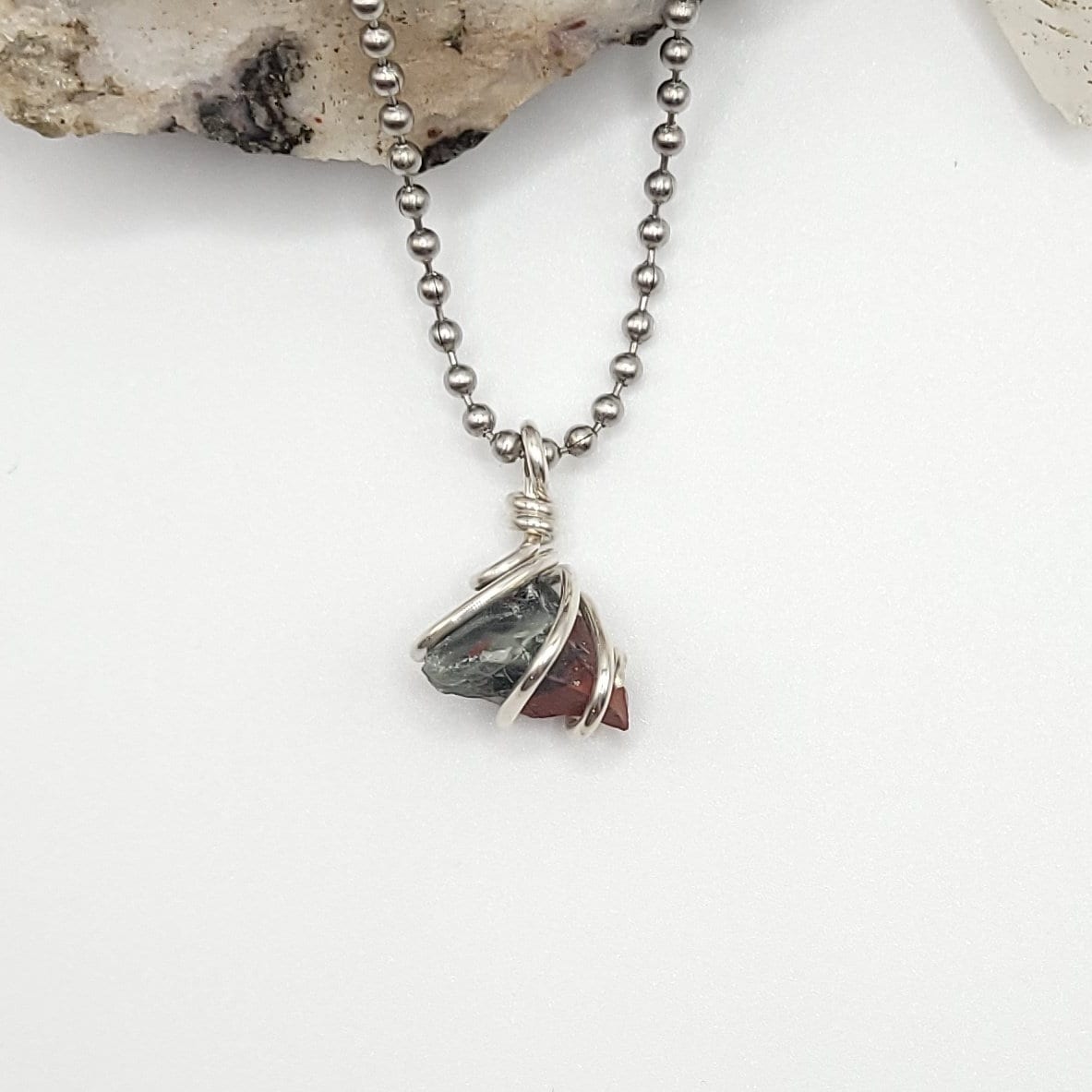 Raw African Bloodstone Necklace In Silver, Crystal For Courage And Protection