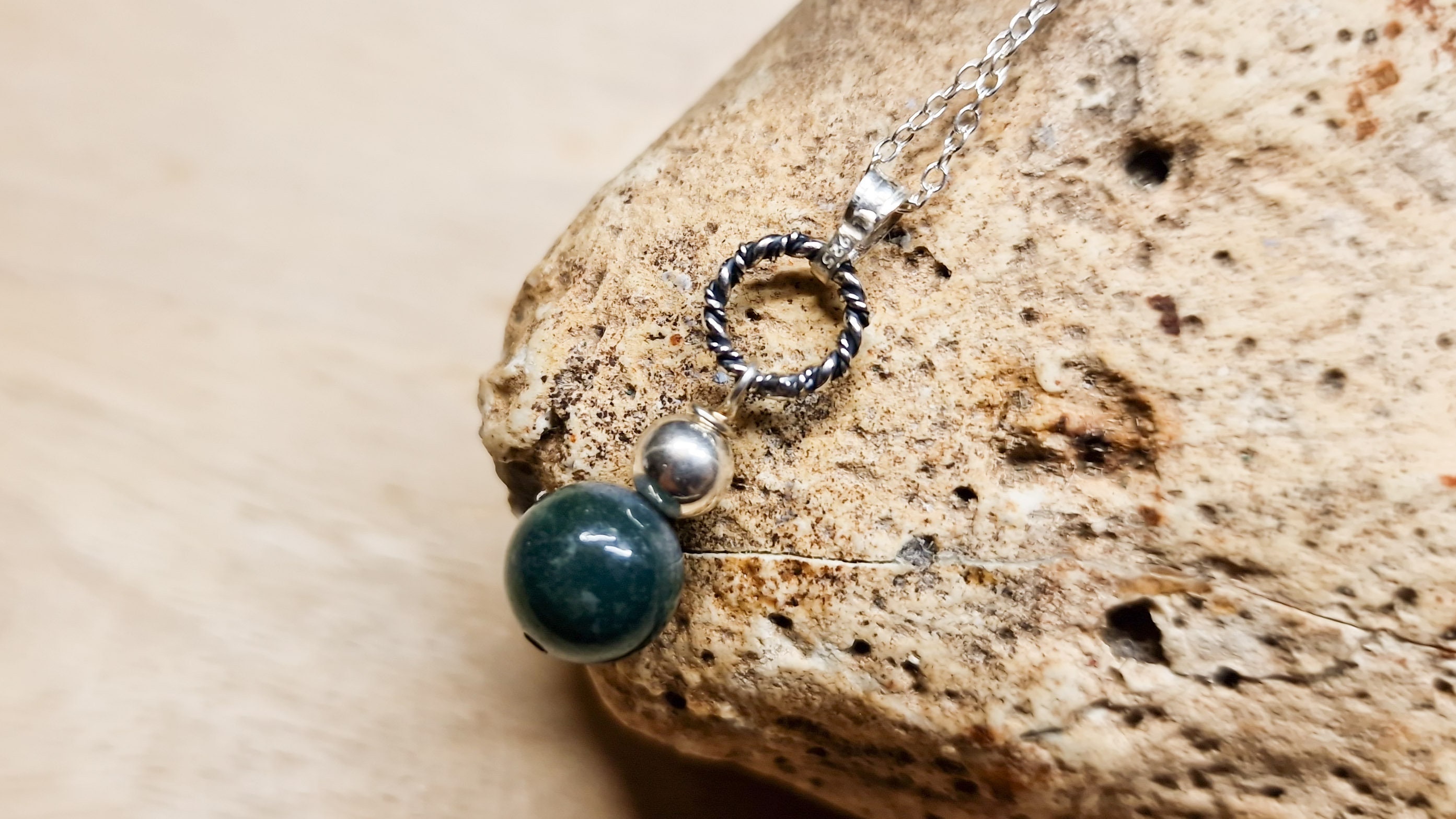 Small Bloodstone Necklace. March Birthstone. 925 Sterling Silver Rope Circle Necklace. Crystal Reiki Jewelry Uk. 8mm Stone