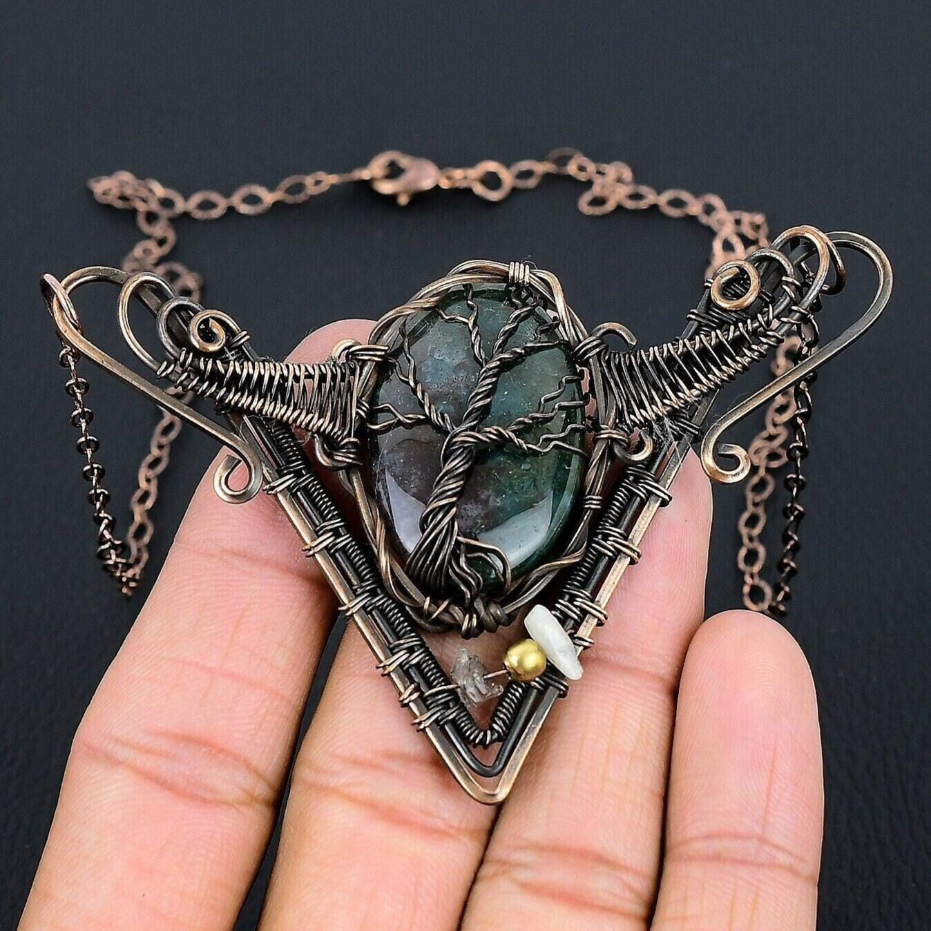 Bloodstone Necklace, Tree Of Life Copper Wire Wrapped Necklace, Natural Bloodstone Gemstone Necklace, Healing Jewelry Handmade Jewelry Gifts