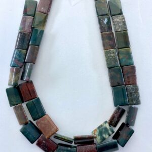 15x20mm rectangle/pillow dark Green Blood Stone Jasper. Full 15" strand of AA/AAA beads in rich green and reds with dabs of yellow and blue. 15x20mm rectangle/pillow dark Green Blood Stone Jasper. Full 15" strand of AA/AAA beads in rich green and reds with dabs of yellow and blue.