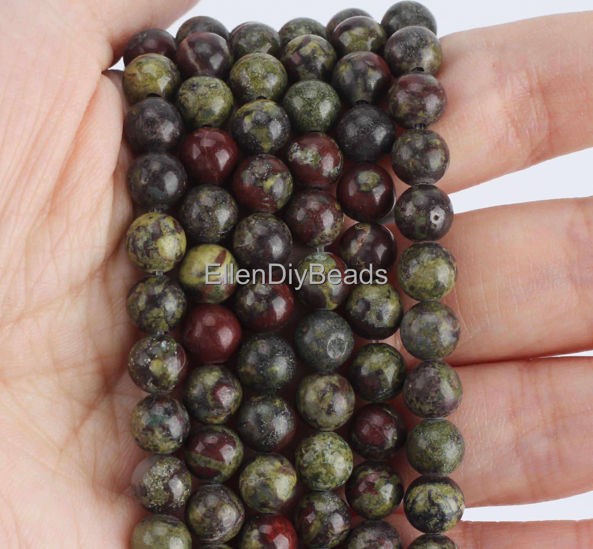 4/6/8/10/12mm Green Dragon Blood Stone, Mixed Color Beads, Wholesale Loose Beads, Diy Jewelry Making, Beading Supplies--15inches---stn00438