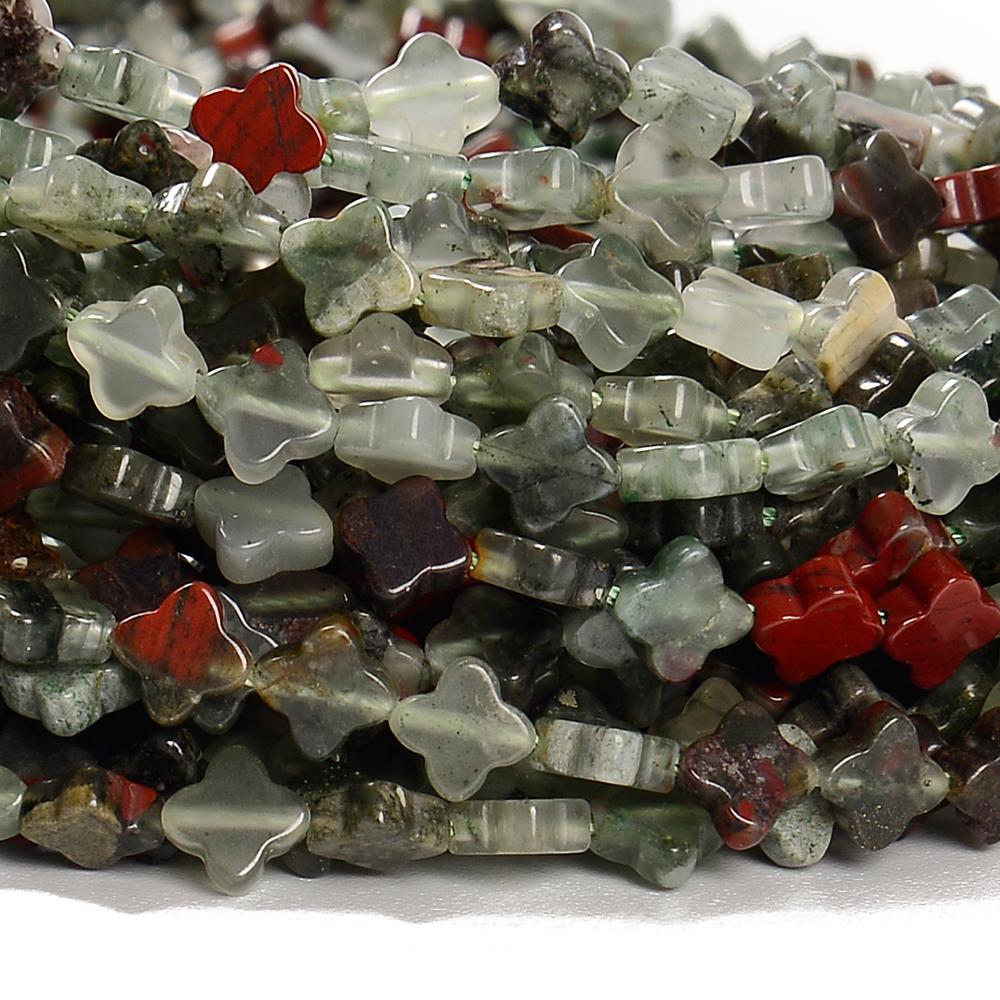 African Blood Stone Gemstone Carved Leaf Clover 6mm Loose Beads (d644)