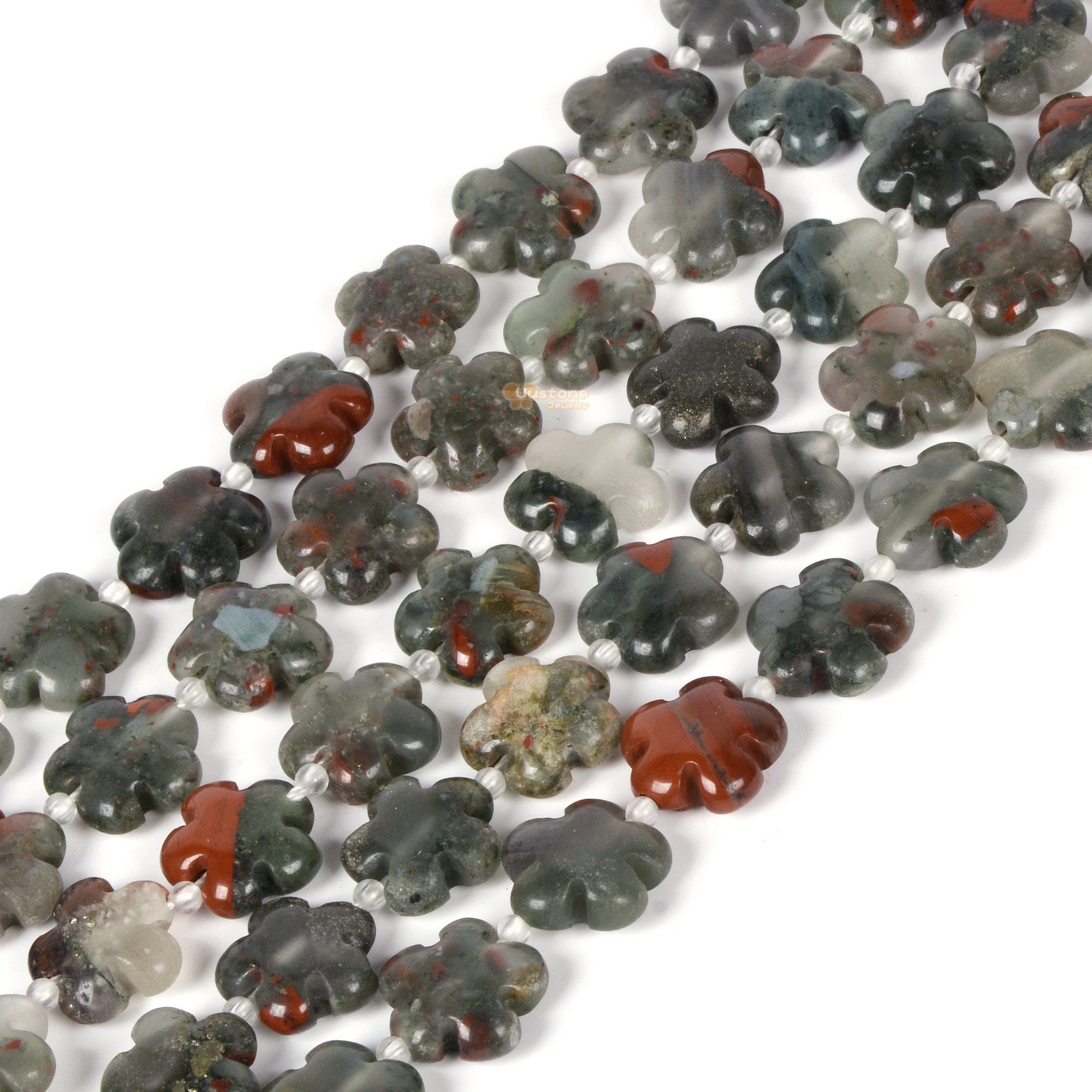 African Bloodstone Natural Gemstone Flower Shape Beads Strand 15mm Crystal Drilled Spacer Beads Flower Power Energy Stone Loose Beads 15.5"