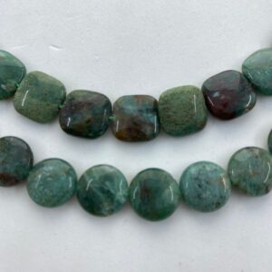 Blue Dragon Bloodstone Jasper Gemstone Beads, available in 12mm coin and 12mm square. 15” strand of blue-green beads, about 32 per strand Blue Dragon Bloodstone Jasper Gemstone Beads, available in 12mm coin and 12mm square. 15” strand of blue-green beads, about 32 per strand