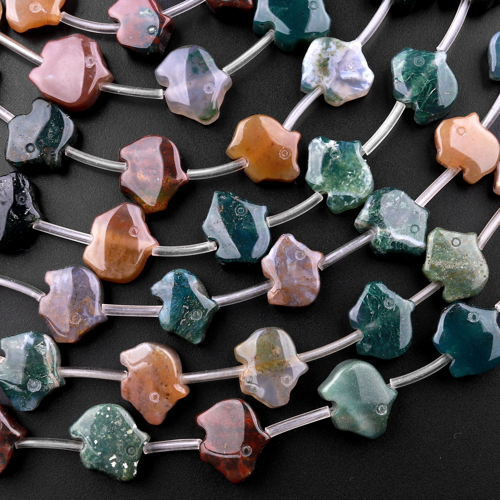 Carved Fetish Bear Natural Bloodstone 10mm X 8mm Beads 15.5" Strand