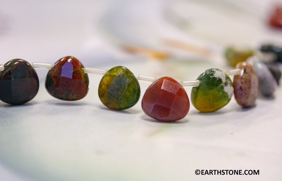 M/ Blood Stone 12x12mm/ 10x10mm Flat Briolette Beads 16" Strand Natural Gemstone Beads For Jewelry Making
