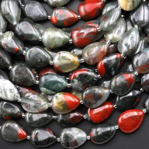 Natural African Indian Bloodstone Smooth Teardrop Beads Vertically Drilled Gemstone 15" Strand Natural African Indian Bloodstone Smooth Teardrop Beads Vertically Drilled Gemstone 15" Strand