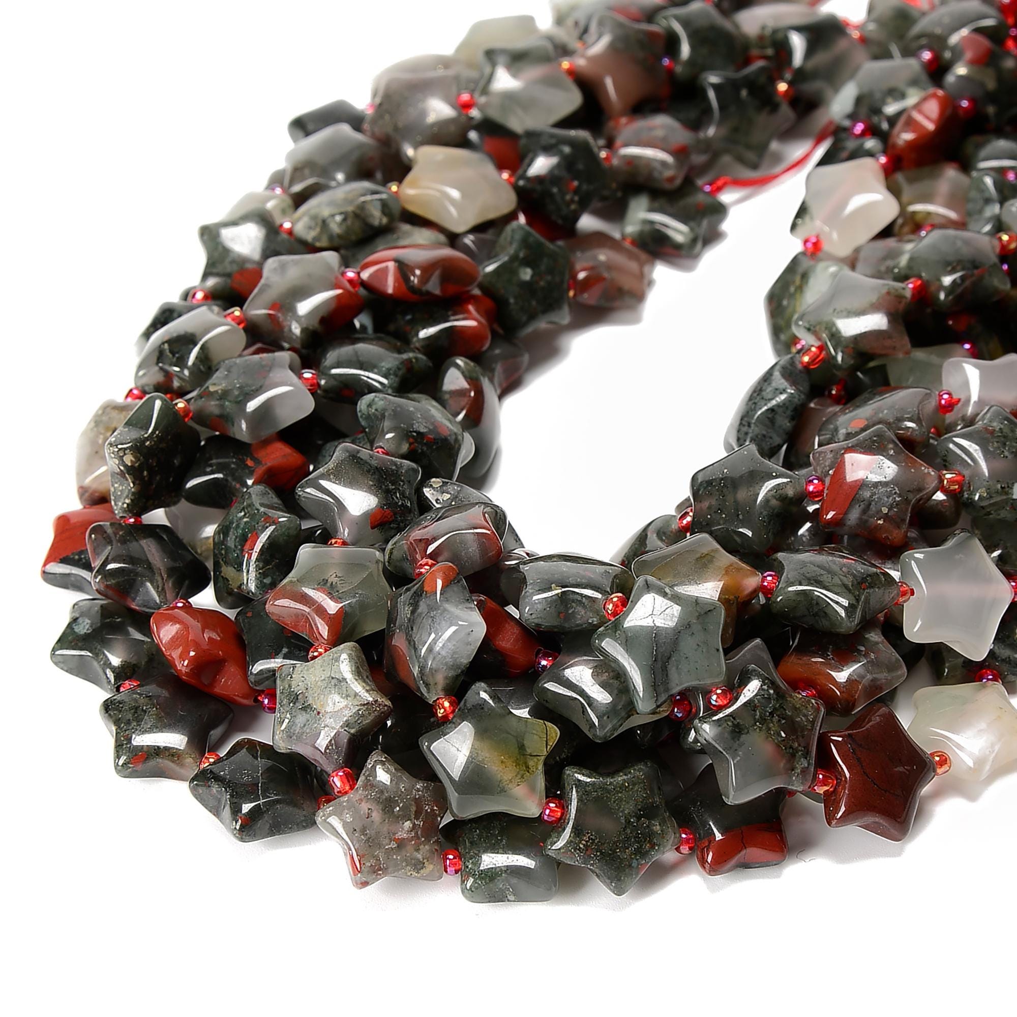 Natural African Bloodstone Five-pointed Star Beads Size 15mm 15.5'' Strand
