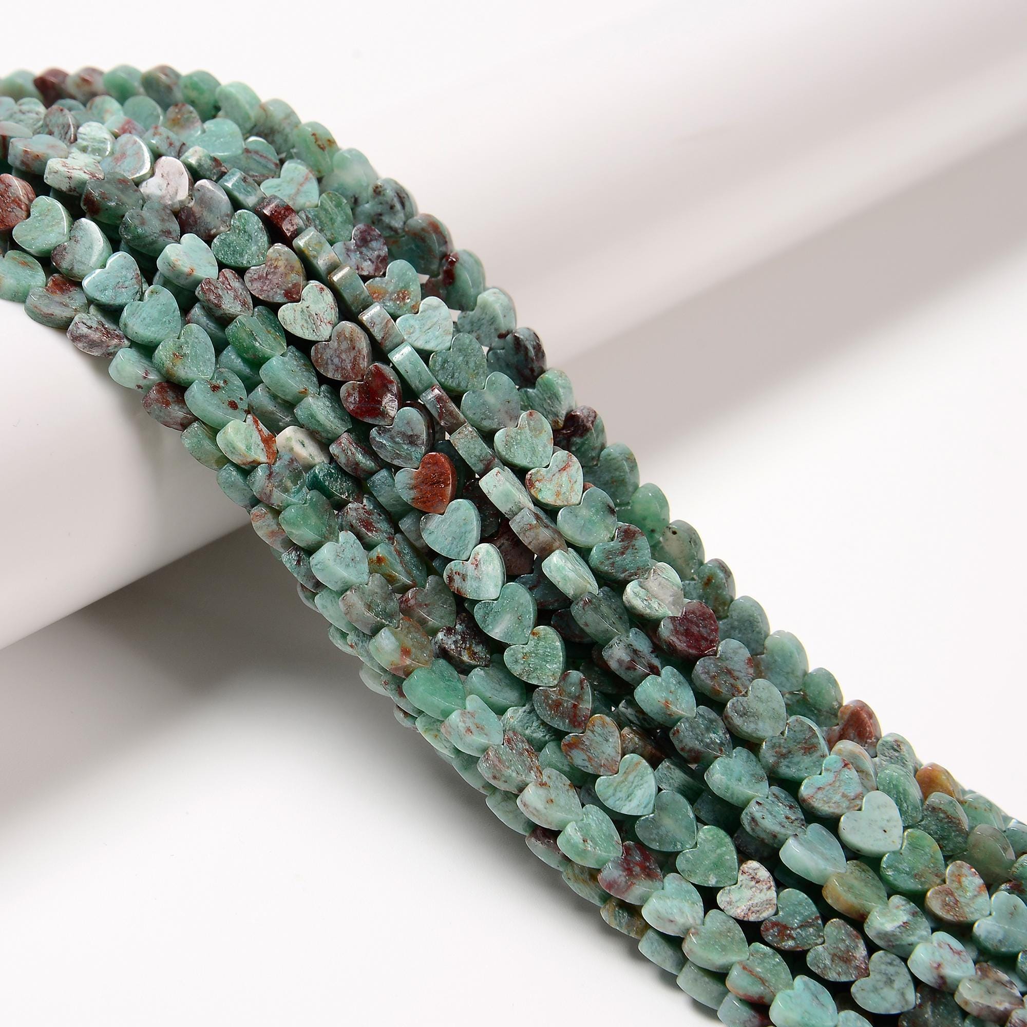Natural Green Dragon Bloodstone Jasper Heart Shape Beads Size 6mm 15.5'' Strand Natural Green Dragon Bloodstone Jasper Heart Shape Beads Size 6mm 15.5'' Strand