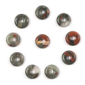 15mm African Bloodstone donut focal pendant bead jewelry making DIY 15mm African Bloodstone donut focal pendant bead jewelry making DIY