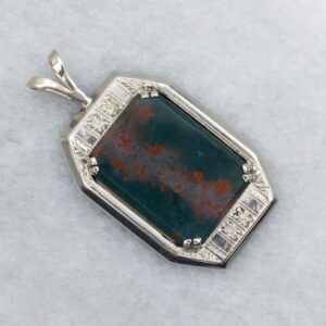 1950s Engraved White Gold Bloodstone Pendant 1950s Engraved White Gold Bloodstone Pendant