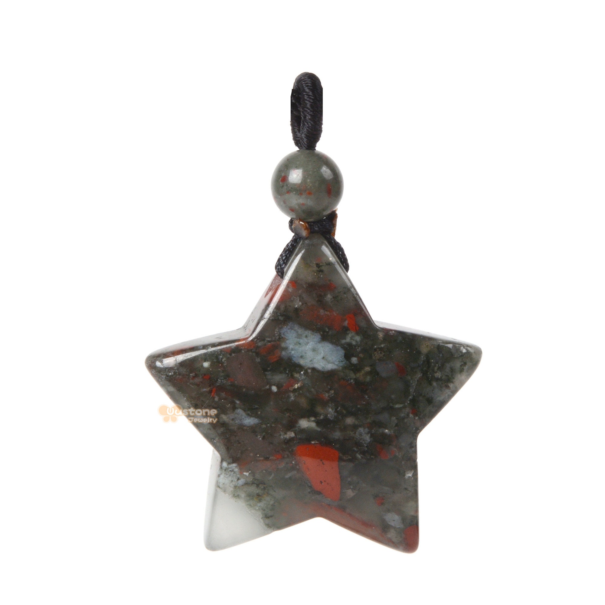 30mm Carved African Bloodstone Gemstone Crystal Healing Star Stone Pendant