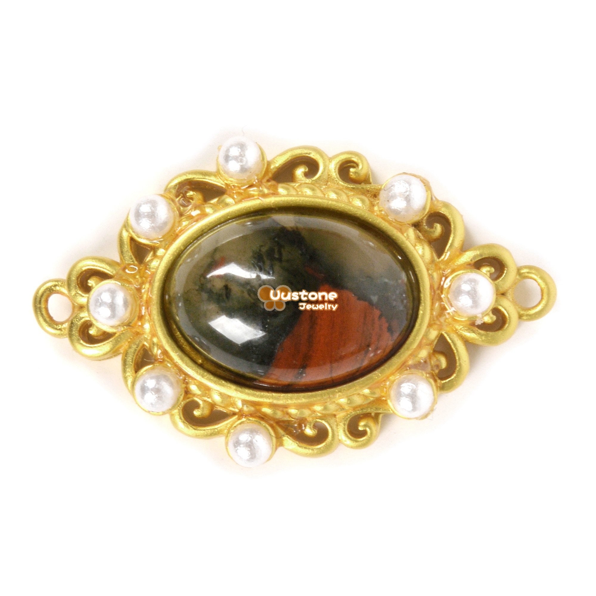 African Bloodstone Connector Charm Pendant Bead Jewelry Making Diy Accessories Double Hole 30mm