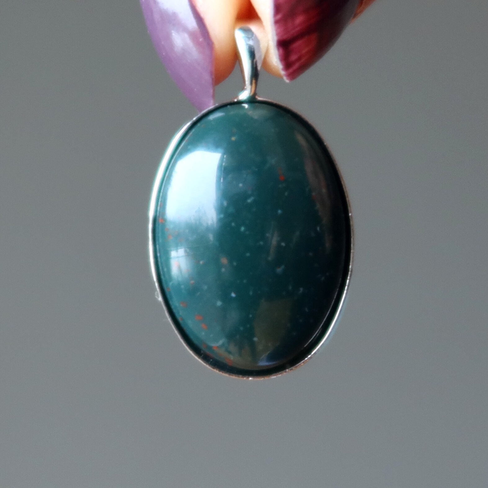 Bloodstone Pendant Badge Of Courage Green Gemstone Oval