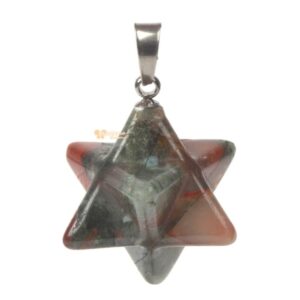 Carved Natural African Bloodstone Gemstone Merkaba Star Crystal Energy Healing Sacred Focal Pendant