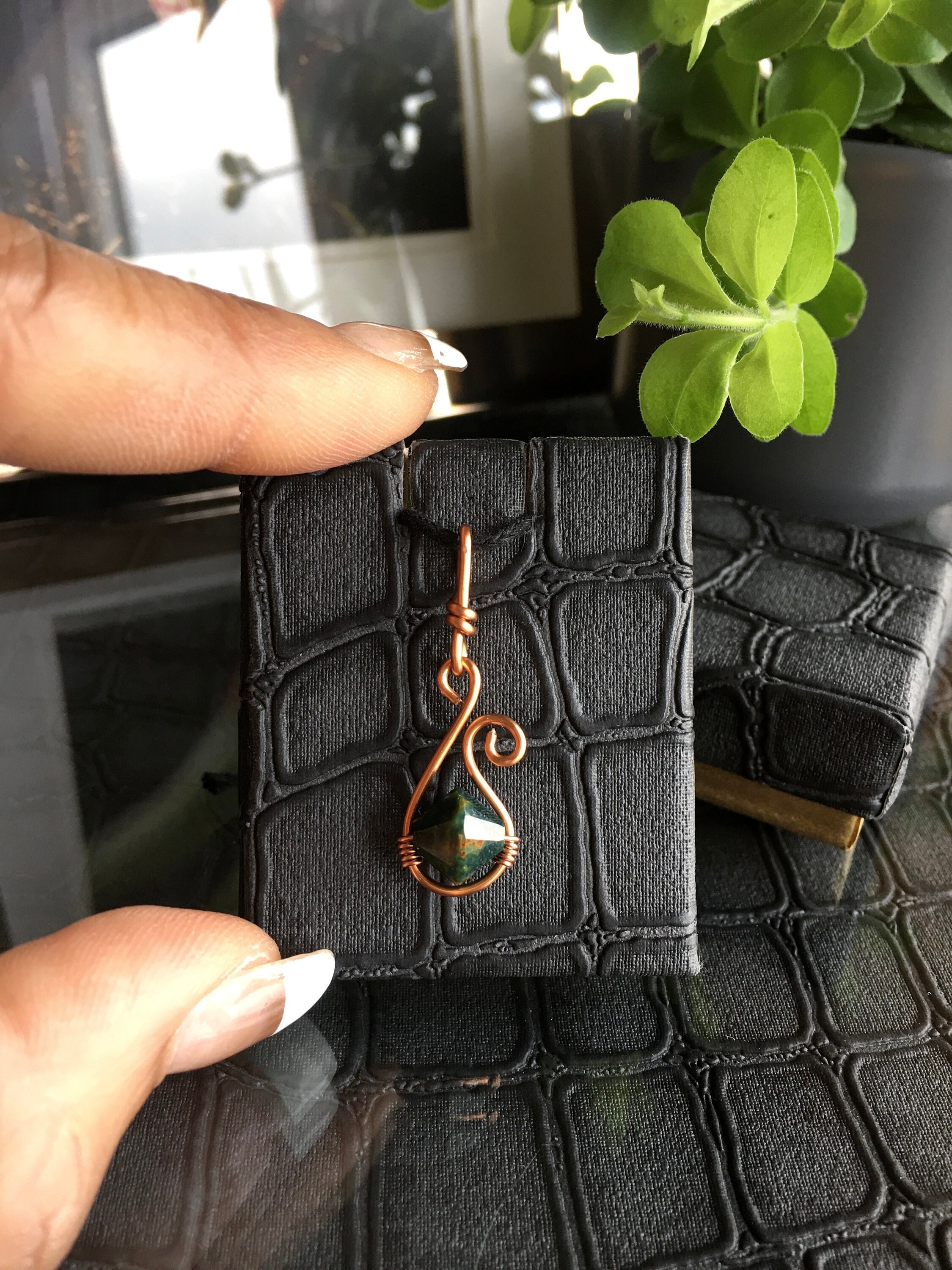 Bloodstone Choker Necklace: Copper Wire Wrapped Pendant
