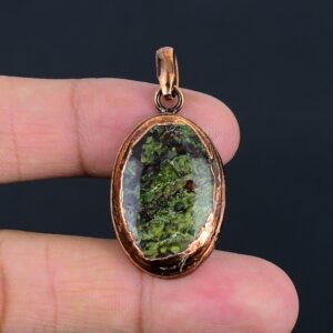 Electroformed Copper Dragon Bloodstone Pendant: Handmade Oval Gemstone Jewelry Electroformed Copper Dragon Bloodstone Pendant: Handmade Oval Gemstone Jewelry