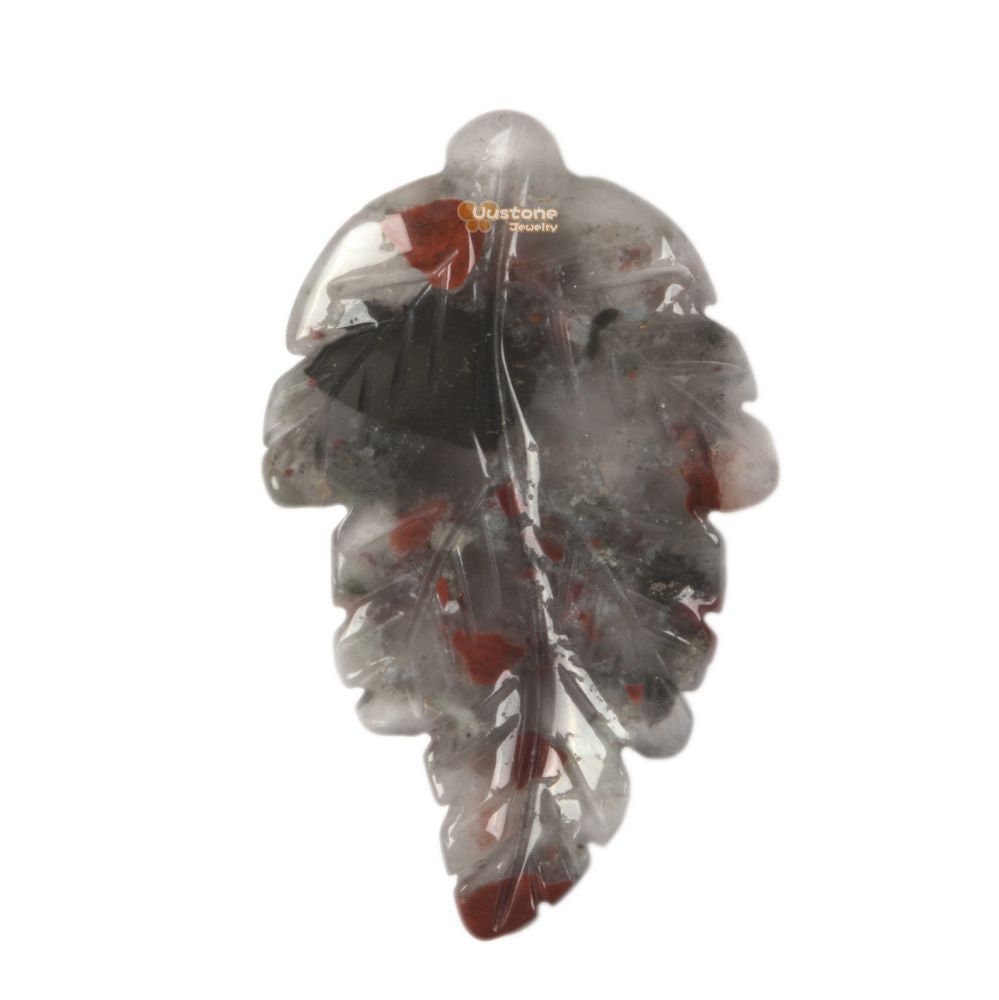G2568.13 40mm Natural African Bloodstone Carved Leaf Retro Pendant Bead Jewellery Making