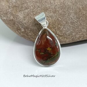 Handmade Bloodstone Pendant: 925 Sterling Silver Boho Necklace Handmade Bloodstone Pendant: 925 Sterling Silver Boho Necklace