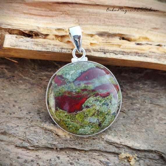Handmade Dragan Bloodstone 925 Sterling Silver Round Pendant