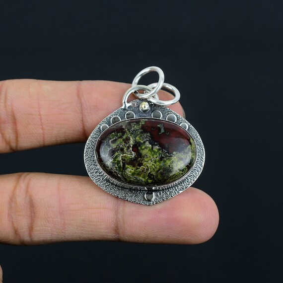 Handmade Dragon Bloodstone Pendant: 925 Sterling Silver Gemstone Jewelry