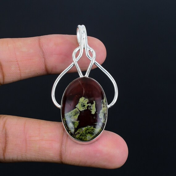 Handmade Dragon Bloodstone Pendant: 925 Sterling Silver Statement Jewelry