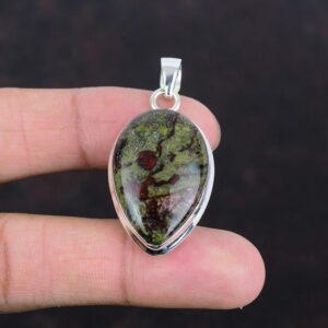 Handmade Dragon Bloodstone Pendant: 925 Sterling Silver Pear Jewelry Handmade Dragon Bloodstone Pendant: 925 Sterling Silver Pear Jewelry