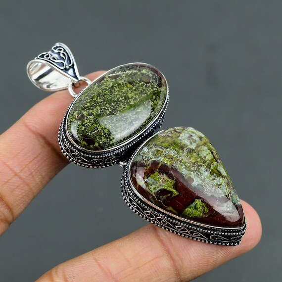 Handmade Dragon Bloodstone 925 Sterling Silver Pendant: Vintage Gemstone Jewelry Handmade Dragon Bloodstone 925 Sterling Silver Pendant: Vintage Gemstone Jewelry