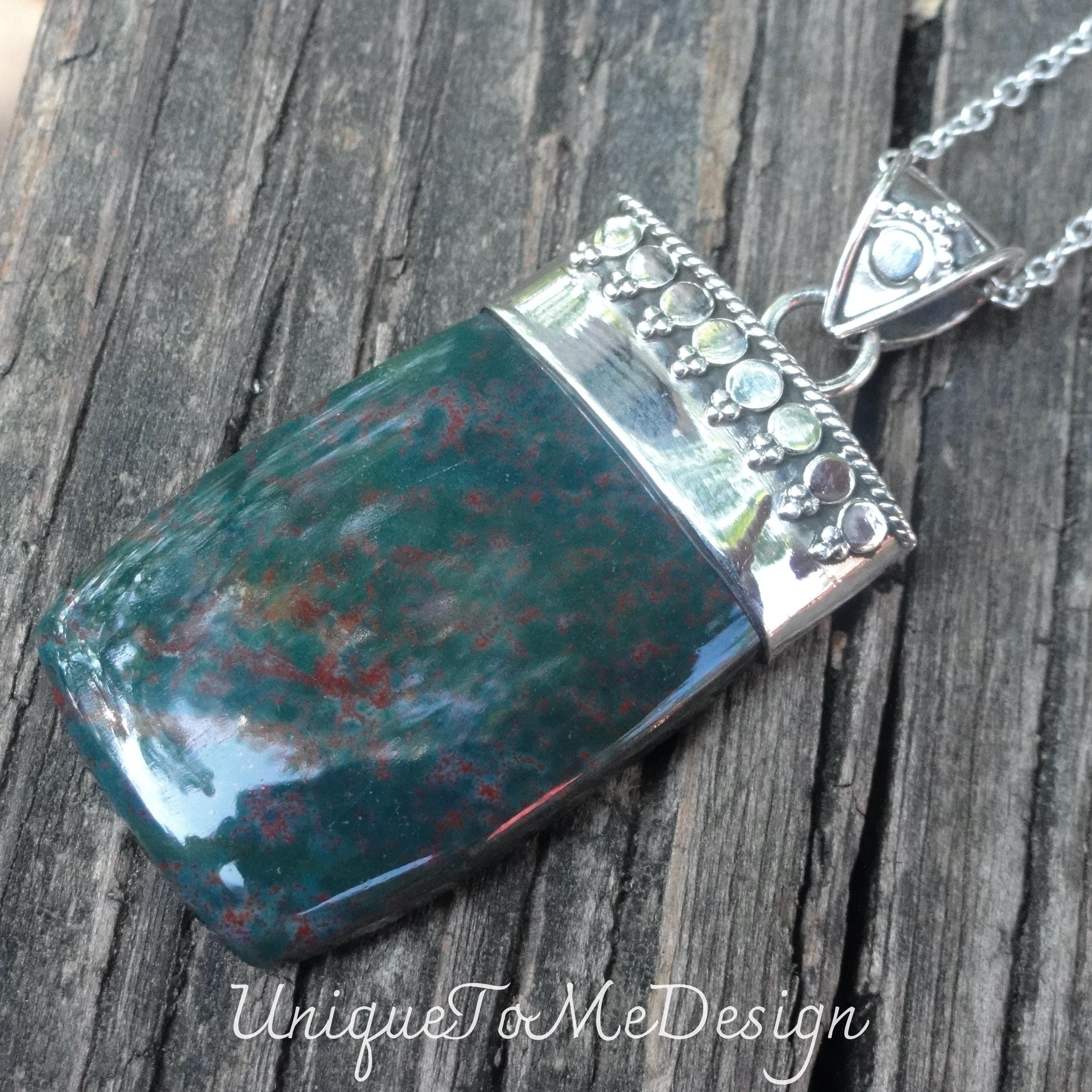 Handmade Dragon Bloodstone Sterling Silver Pendant Necklace