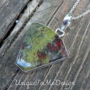 Handmade Dragon Bloodstone Pendant: Sterling Silver Natural Stone Necklace Handmade Dragon Bloodstone Pendant: Sterling Silver Natural Stone Necklace