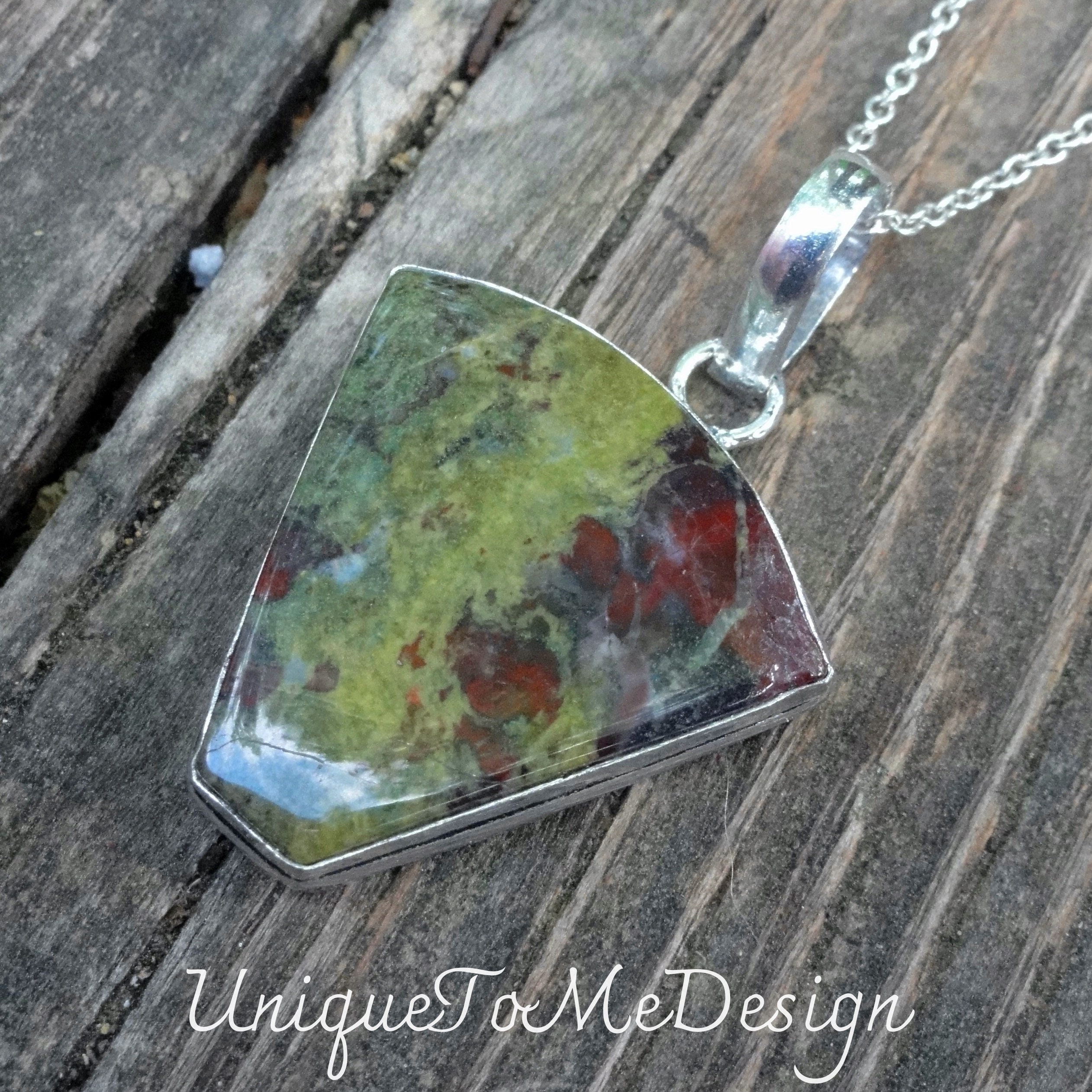 Handmade Dragon Bloodstone Pendant: Sterling Silver Natural Stone Necklace