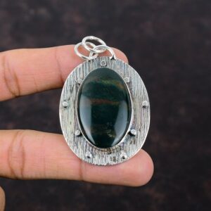 Handmade Bloodstone Pendant: Oval Sterling Silver Healing Jewelry Handmade Bloodstone Pendant: Oval Sterling Silver Healing Jewelry