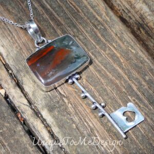 Handmade Sterling Silver Bloodstone Key Pendant Necklace Handmade Sterling Silver Bloodstone Key Pendant Necklace