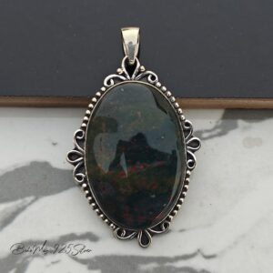 Handmade Bloodstone Pendant: Sterling Silver Gemstone Necklace Handmade Bloodstone Pendant: Sterling Silver Gemstone Necklace