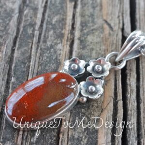 Handmade Bloodstone Sterling Silver Necklace: Botanical Flower Pendant Handmade Bloodstone Sterling Silver Necklace: Botanical Flower Pendant