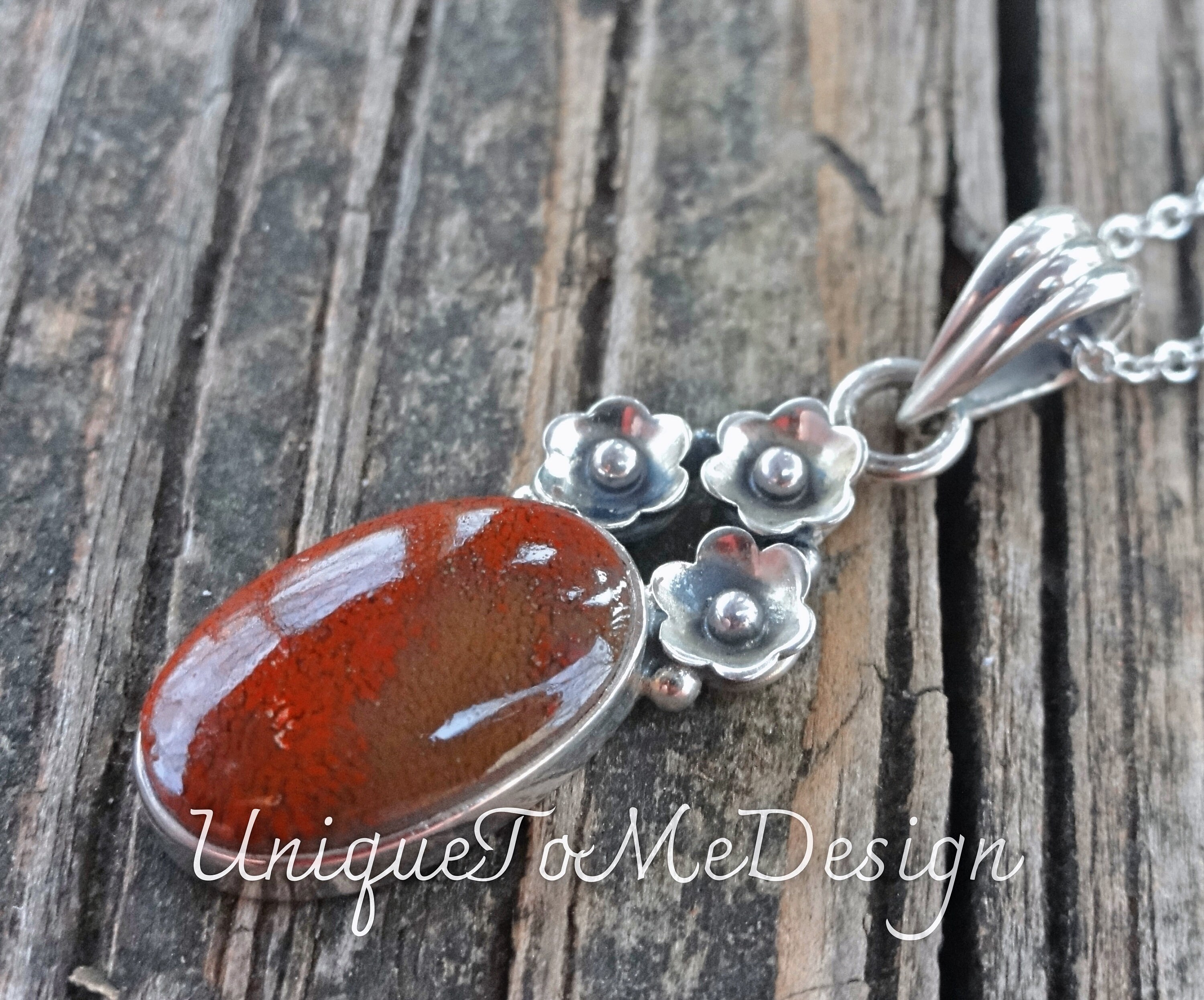 Handmade Bloodstone Sterling Silver Necklace: Botanical Flower Pendant