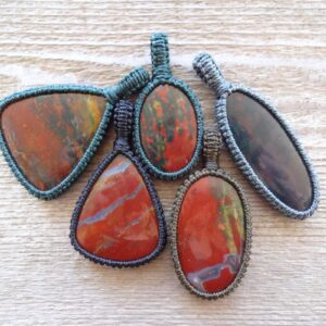 Bloodstone Heliotrope pendant necklace, gemstone pendants, green red macrame pendant, healing protective stones