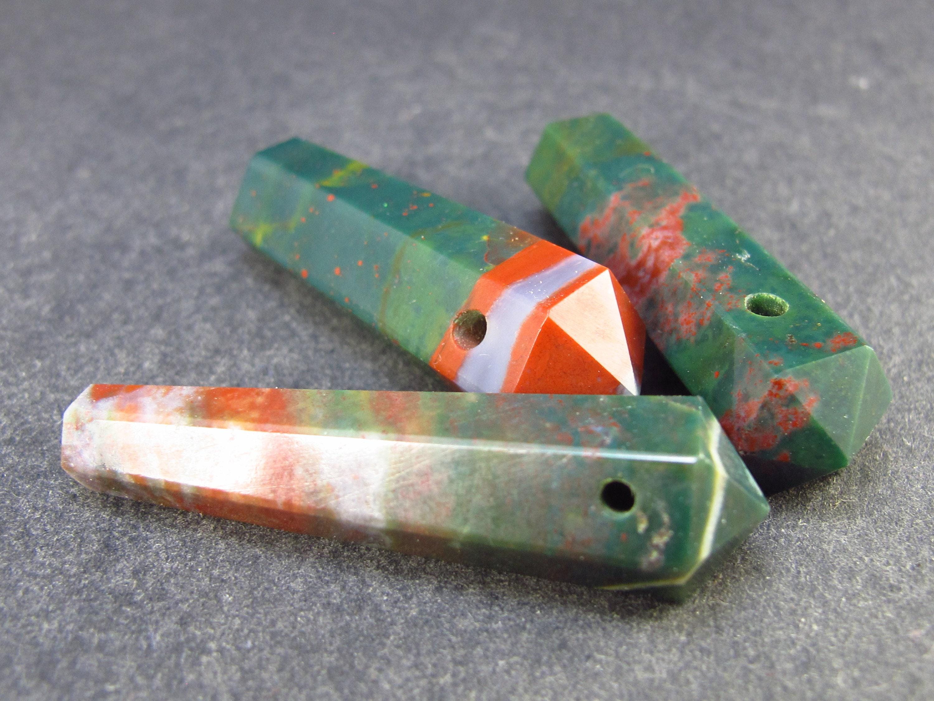 Lot Of 3 Bloodstone Pencil Point Pendants From India