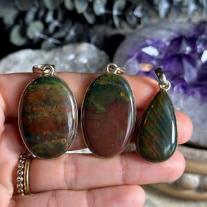 Bloodstone Pendant Necklace, .925 Sterling Silver, Teardrop, Oval Bloodstone Pendant Necklace, .925 Sterling Silver, Teardrop, Oval