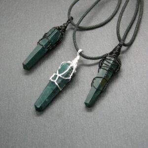 Bloodstone Point Pendant Necklace: Wire Wrapped Heliotrope Amulet, March Birthstone, Calming Stone