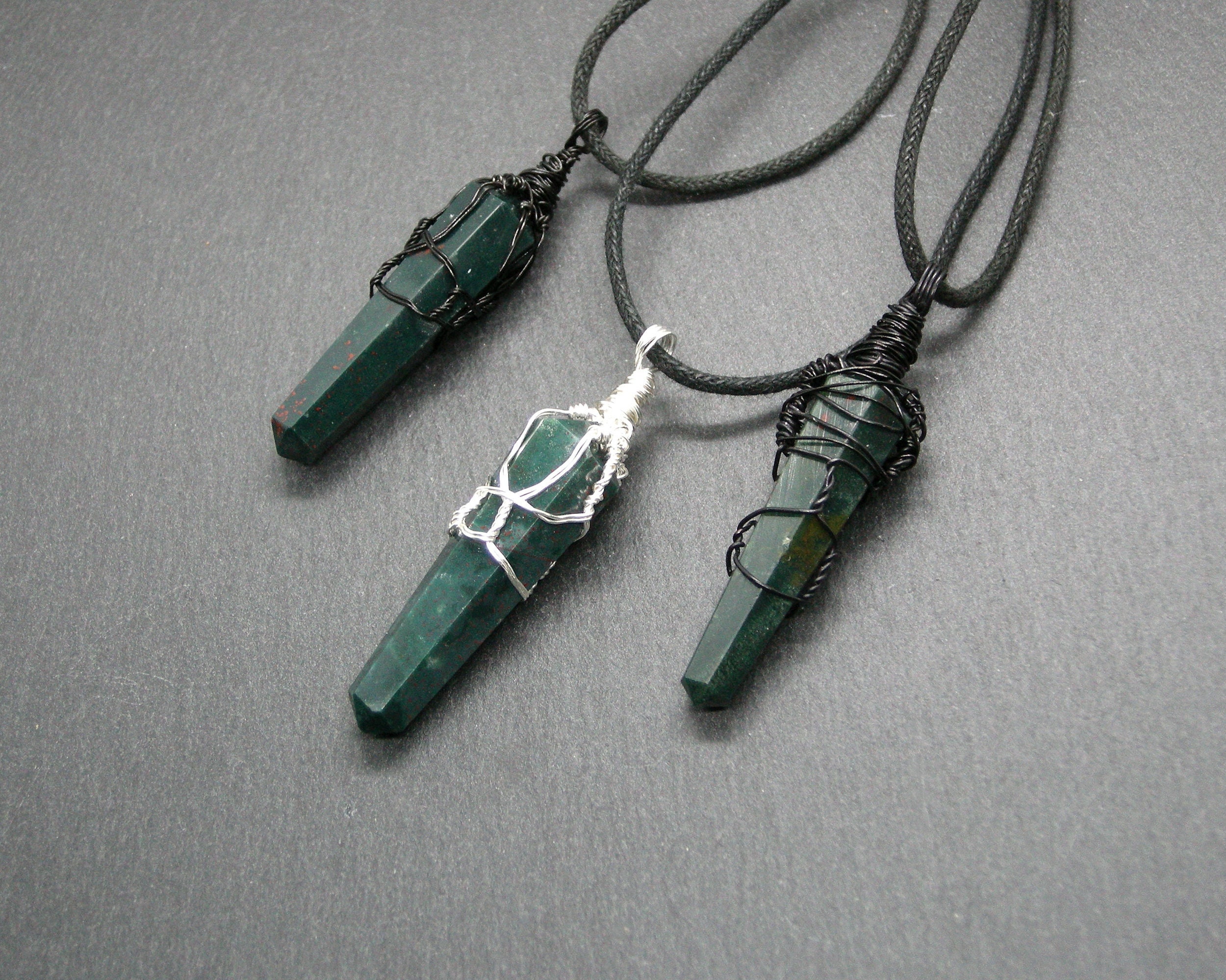 Bloodstone Point Pendant Necklace: Wire Wrapped Heliotrope Amulet, March Birthstone, Calming Stone