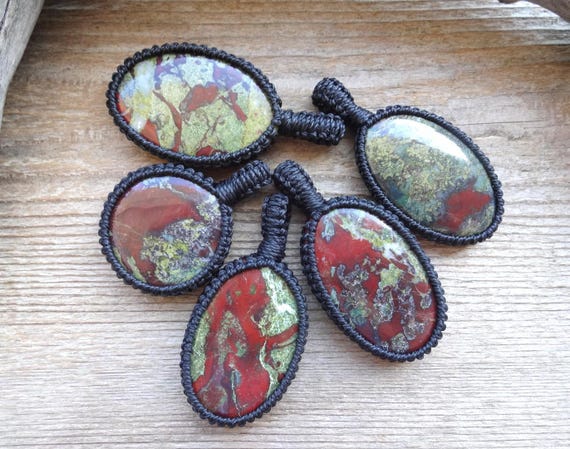 Protection Necklace, Dragon Bloodstone Jasper Macrame Necklace, Gemstone Pendant Necklace, Protection Talisman, Gift For Mom, Dad, Boho Gift
